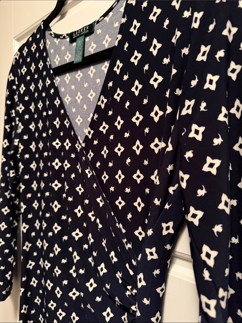 NWOT Ralph Lauren Navy and White Geometric Midi Dress - Picture 3 of 6